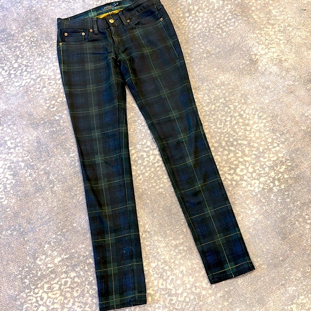 RALPH LAUREN LIMITED EDITION TARTAN JEANS NAVY AND GREEN SIZE 26